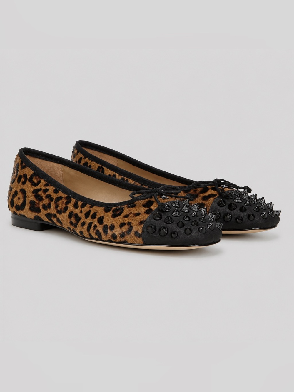 Sam Edelman Monet Leopard Studded Cap-Toe Ballerinas Flats Brown/Black Sz 6M New
